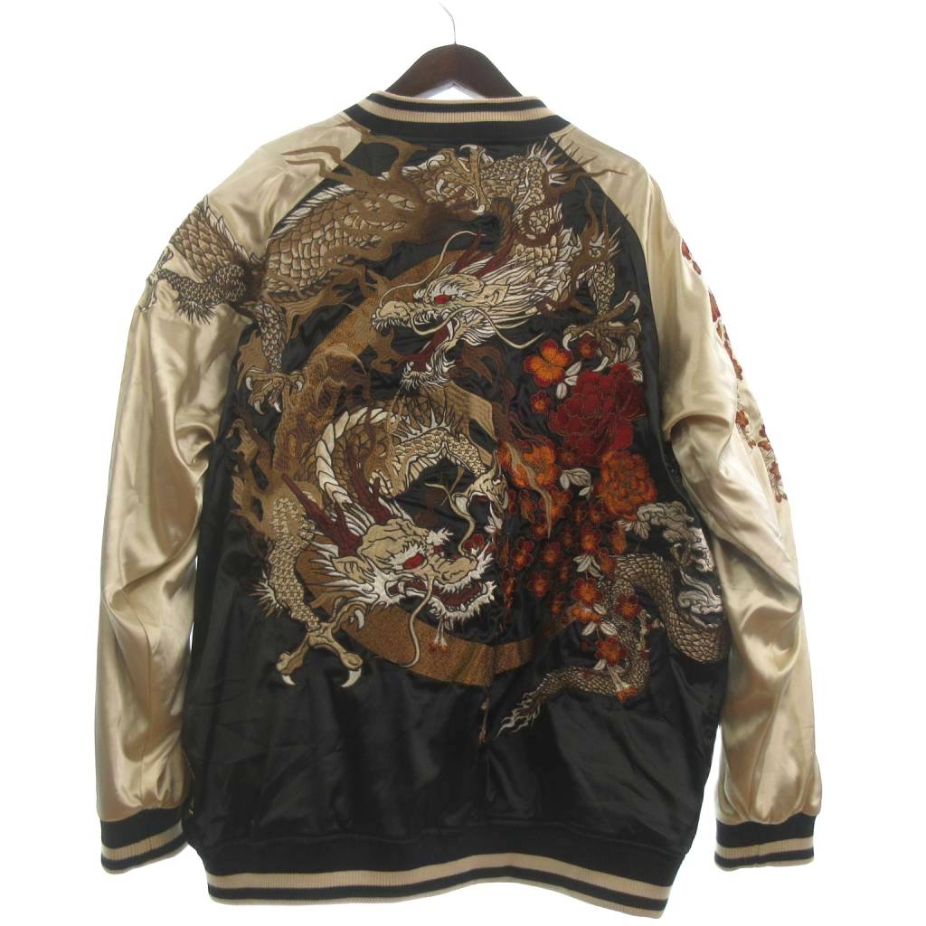 【中古】カラクリダマシイ 絡繰魂 スカジャン 長袖 リヴァーシブル 龍 刺しゅう 黒 黒いこと 3L メンズ 【ベクター 古着】 260331