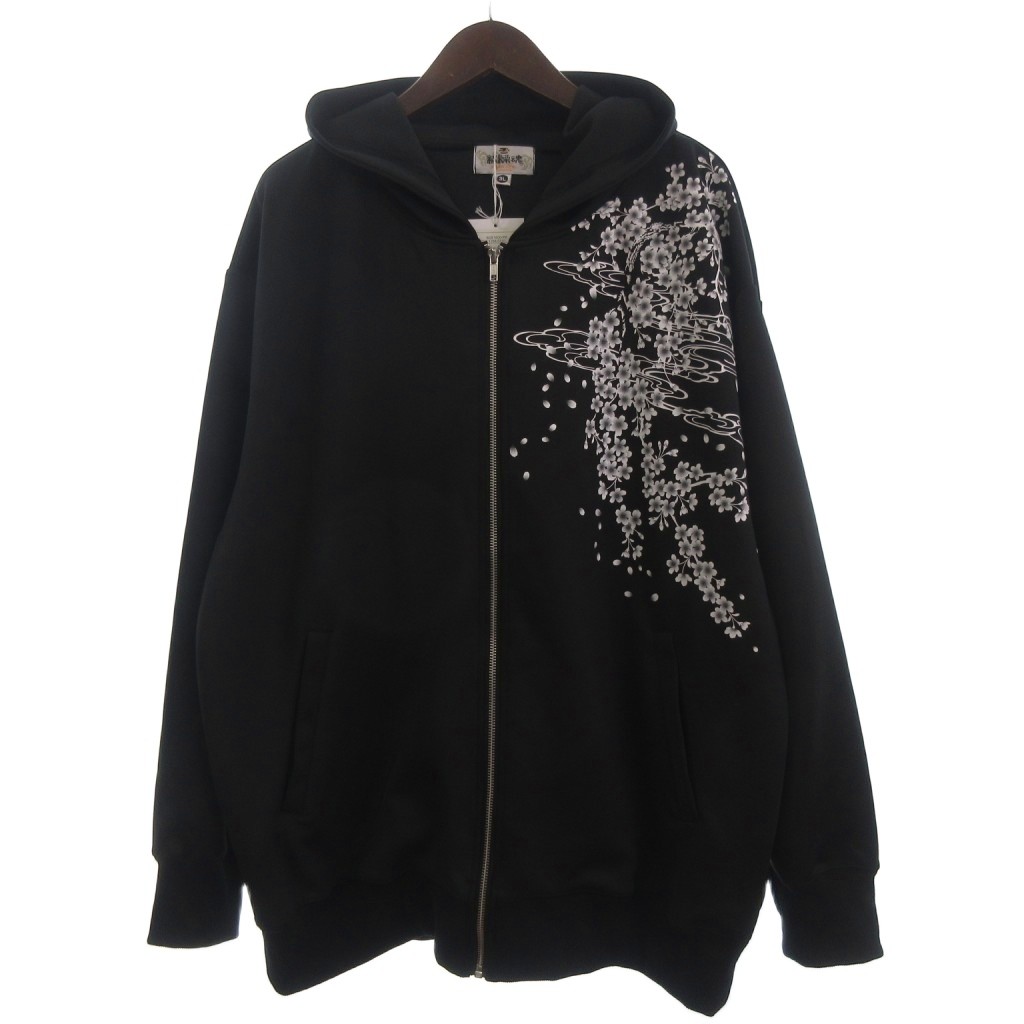【中古】タグ付き 絡繰魂 パーカー ジャケット フルジップ プリント 桜 M261600-PK 黒 ブラック 3L メンズ 【ベクトル 古着】 260401