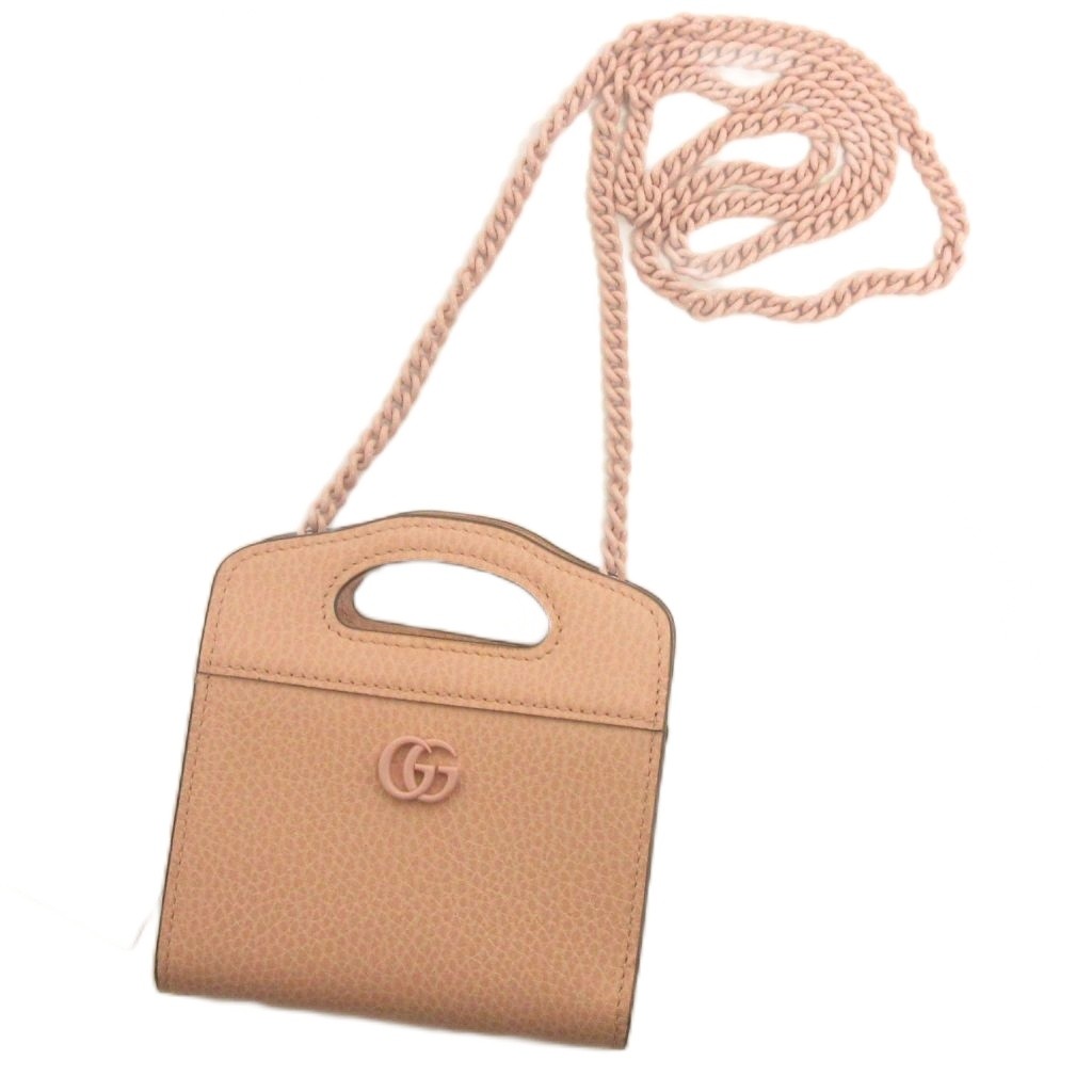 【中古】グッチ GUCCI 美品 GGロゴタイプ チェーンウォレット 二つ折り金入れ パウダーコンパクト なめし革 701074 さくら色 レディース 【ベクター 古着】 260406