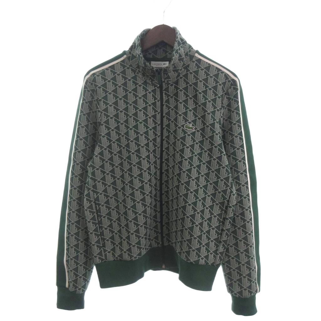 【中古】ラコステ LACOSTE 美品 ティーシャツ モノグラム ジャカード 貨物自動車上衣 ジップアップ 総柄 SH1368 緑 緑であること 3 メンズ 【ベクター 古着】 260417