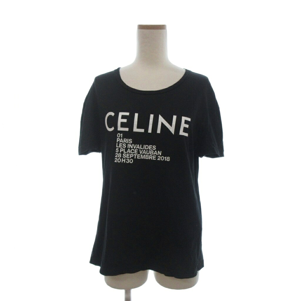 【中古】セリーヌ CELINE 19SS エディ期 ロゴタイプティーシャツ カットソー 半袖 労働者の一団のど首 綿織物 刷り上げる X008375E 黒 黒いこと M レディース 【ベクター 古着】 260525