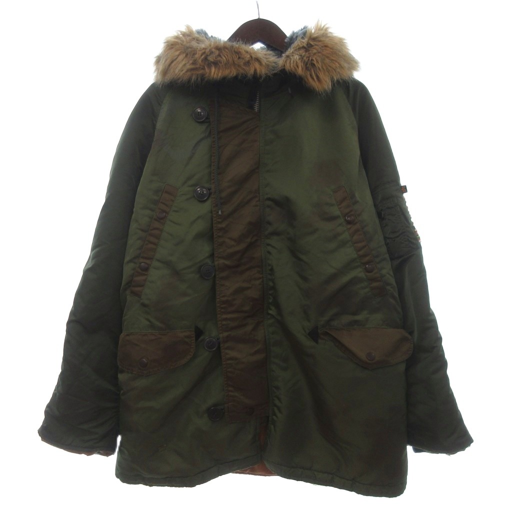 【中古】アルファ ALPHA N-3B 航空上衣 上衣 フェイクファー ナイロン USED産業 E993-1608 緑 カーキ L メンズ 【ベクター 古着】 260526