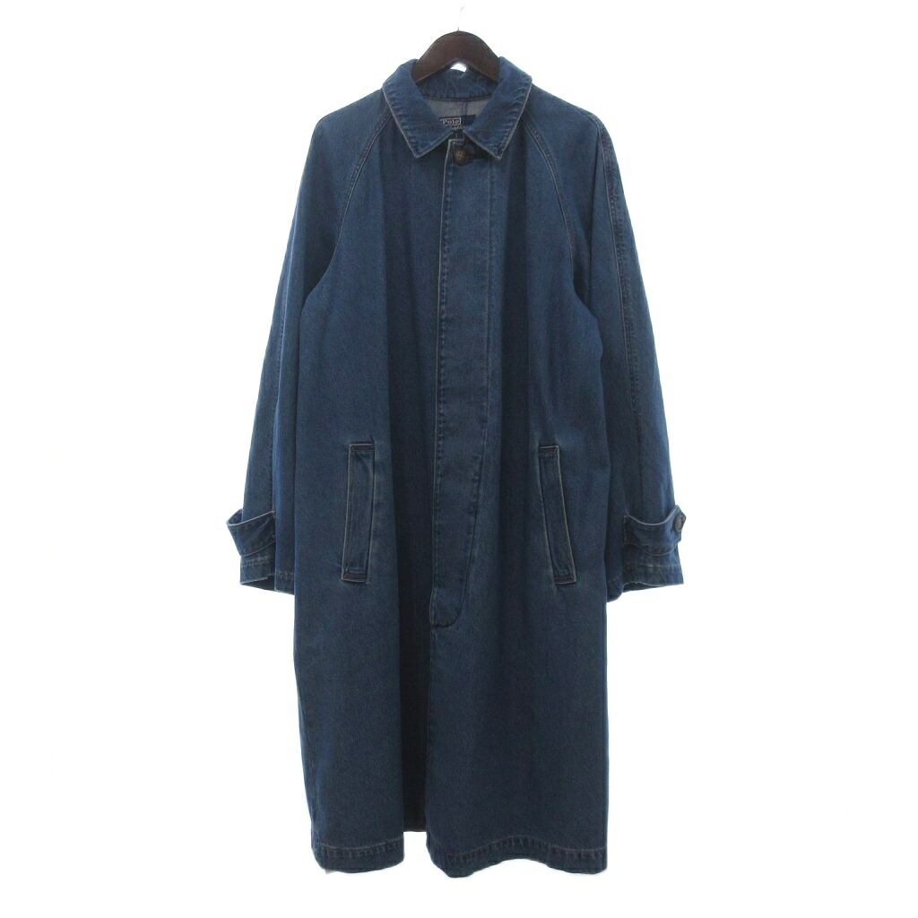 【中古】ポロ ラルフローレン POLO RALPH LAUREN デニムミディシングル 厚地の外套 ロング丈 比翼名取り草 インディゴ 青 青味 L メンズ 【ベクター 古着】 260609
