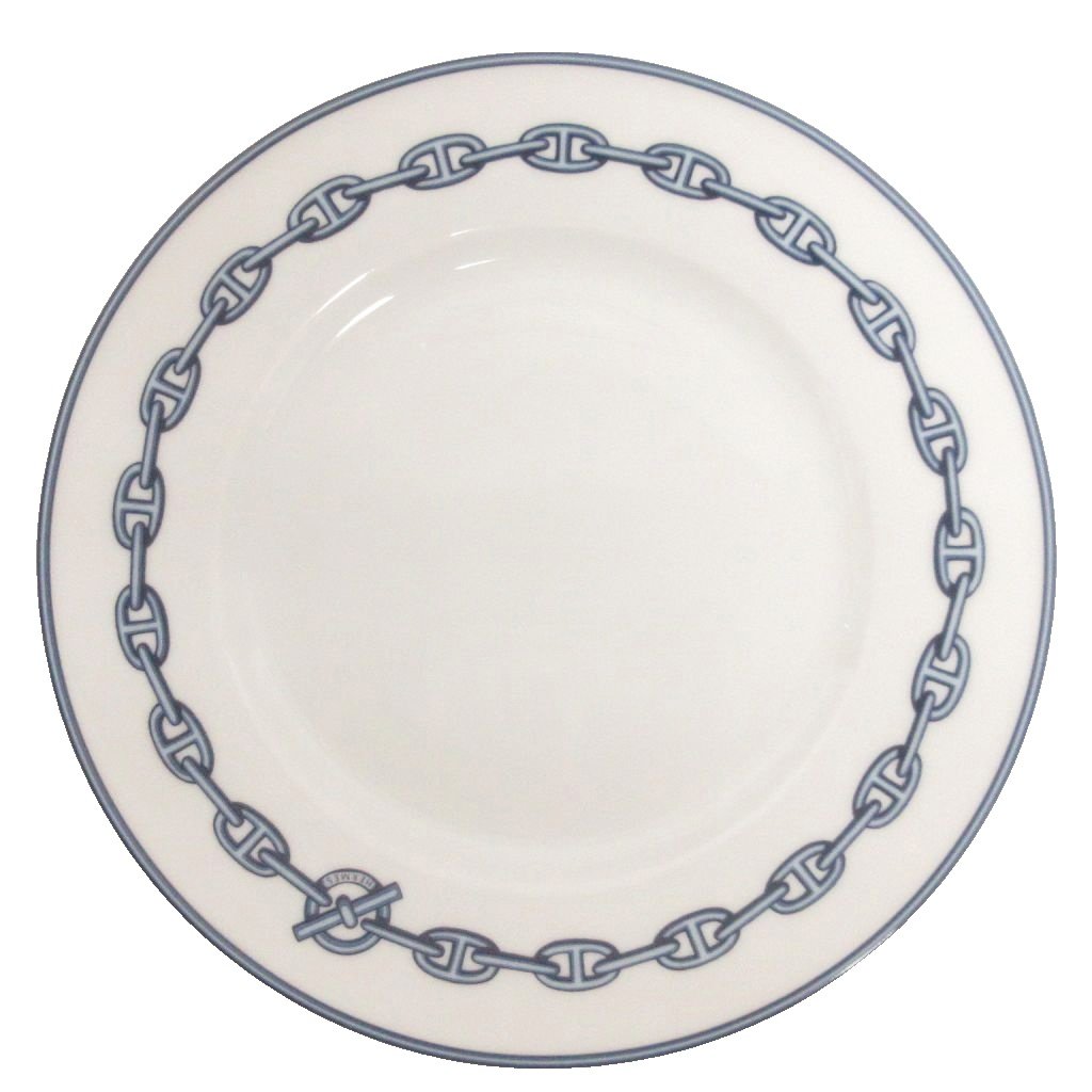 【中古】エルメス HERMES シェーヌダンクル プレート 皿 ロゴ プリント 白 青 ホワイト ブルー 食器 その他 【ベクトル 古着】 260710|ブランド古着の買取販売ベクトル