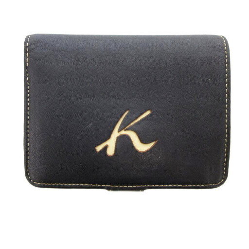 未使用品 保管品 キタムラ Kロゴ　レザー　二つ折り財布 シボ革 ネイビー 白色 未使用品 保管品 キタムラ Kロゴ レザー 二つ折り財布 シボ革