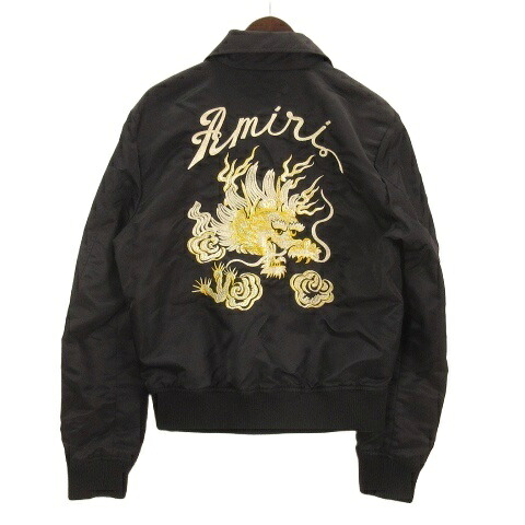 【中古】アミリ AMIRI Dragon Nylon Bomber ドラゴン刺繍 ナイロン ボンバー ジャケット ブルゾン 46 ブラック ☆AA★ メンズ 【ベクトル 古着】 260314