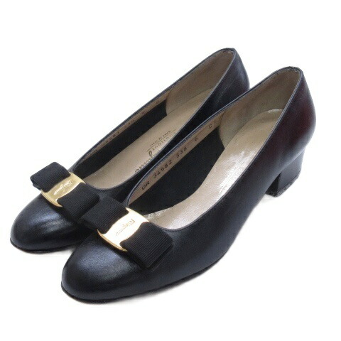 【中古】サルヴァトーレフェラガモ Salvatore Ferragamo ヴァラリボン パンプス レザー 6C ブラック レディース 【ベクトル 古着】 260316