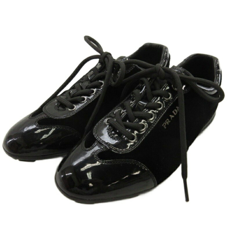 【中古】プラダスポーツ PRADA SPORT ロゴタイプ 天鵞絨 シューズ スニーカー 黒いこと 35.5 ■GY62 レディース 【ベクター 古着】 260408