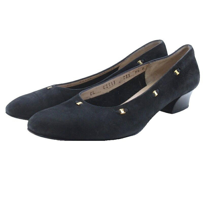 【中古】サルヴァトーレフェラガモ Salvatore Ferragamo パンプス 置き目踵 天鵞絨 黒いこと 7.5 24.5糎 ■GY62 レディース 【ベクター 古着】 260329