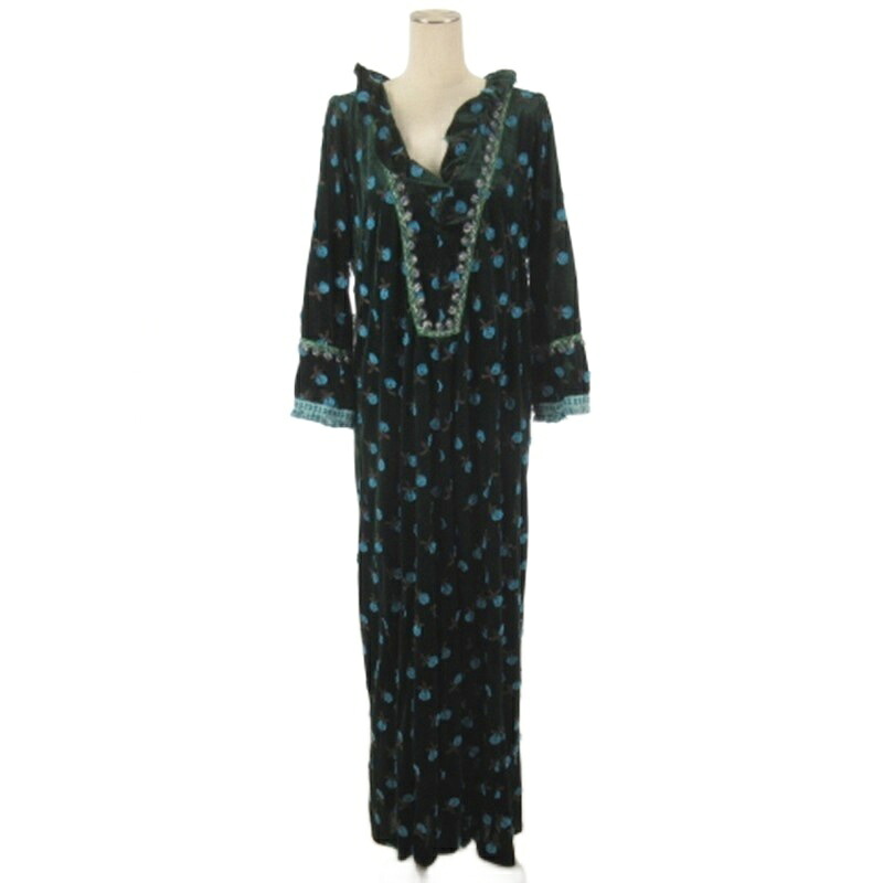 【中古】アナスイ ANNA SUI 天鵞絨 花柄 衣装 長袖 ロング 緑であること S ■GY74 レディース 【ベクター 古着】 260509