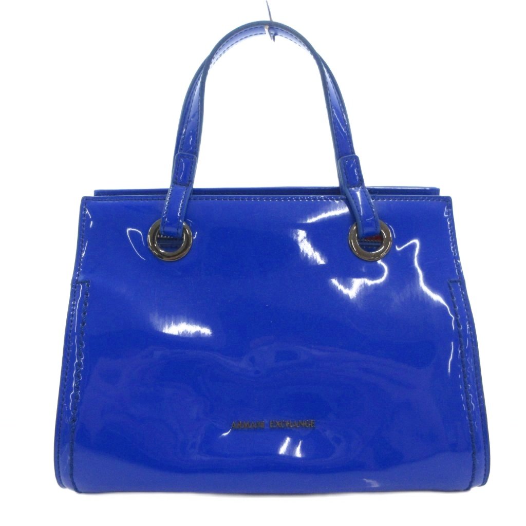 【中古】アルマーニエクスチェンジ A/X ARMANI EXCHANGE ハンドバック 手提げ ロゴタイプ パウダーコンパクト エナメル 青 青色 /FF ■GY74 レディース 【ベクター 古着】 260514