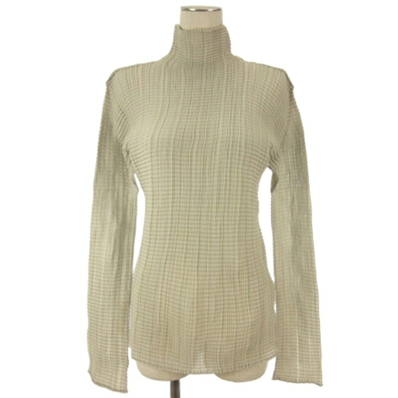 【中古】筋目プリーズ PLEATS PLEASE 筋目 ハイネック カットソー 長袖 ベージュ系 M レディース 【ベクター 古着】 260509