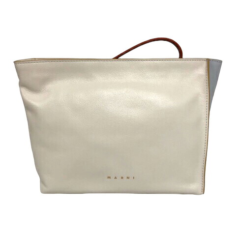 【中古】未使用品 マルニ MARNI PHMO0030U0 クラッチバッグ ハンドバック レザー バイカラー ロゴ UNI 白 ホワイト 水色 ライトブルー レディース 【ベクトル 古着】 230620