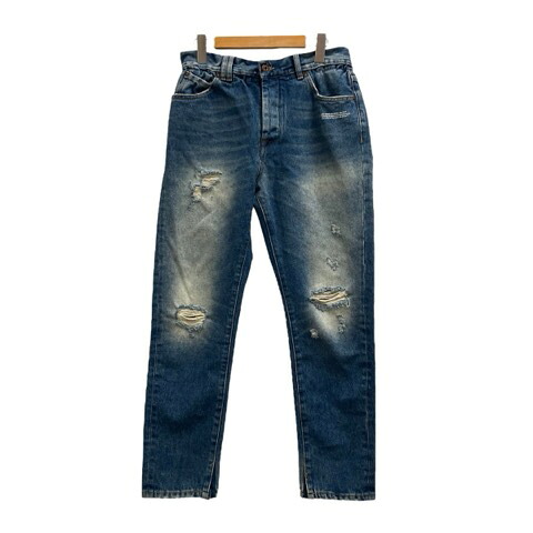 【中古】オフホワイト OFF WHITE デニム ジーンズ ロゴプリント ウエストゴム コットン OMYA005S19386025 31 青 ブルー 白 ホワイト 黒 ブラック メンズ 【ベクトル 古着】 250228
