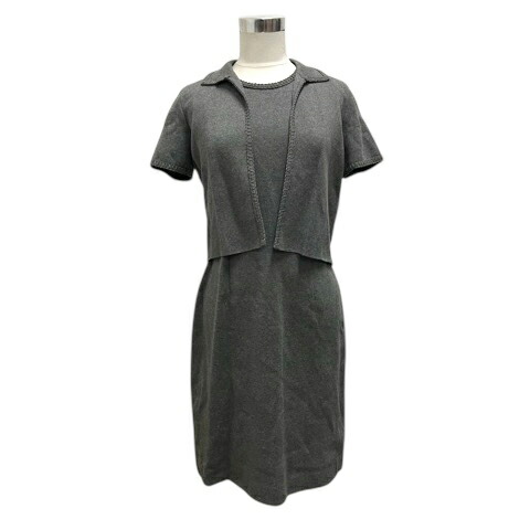 【中古】フォクシー ブティック FOXEY BOUTIQUE アンサンブルワンピース クルーネック コットン ひざ丈 40 チャコールグレー レディース 【ベクトル 古着】 251223 6,930円