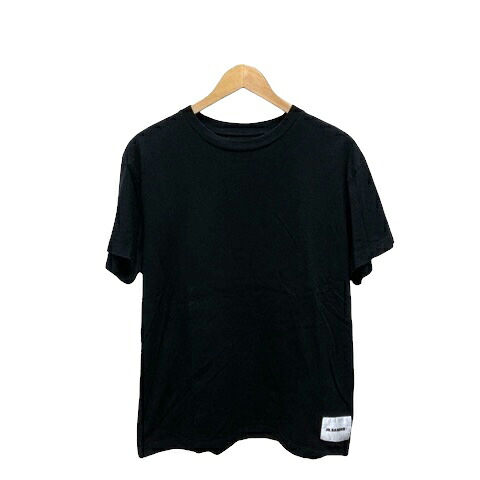 【中古】ジルサンダープラス JIL SANDER＋ Tシャツ 半袖 ロゴ ギリシャ製 コットン ワンポイント JPUU706530 L 黒 ブラック メンズ 【ベクトル 古着】 250817