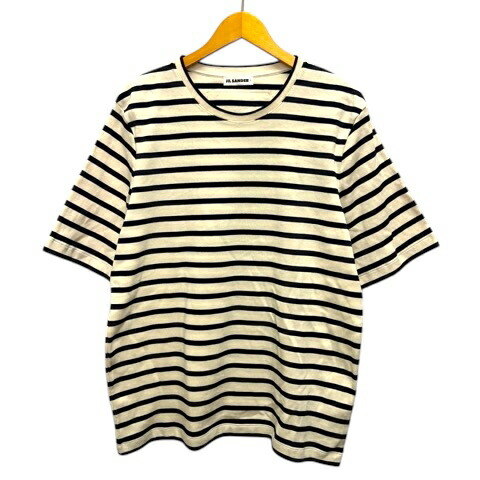 【中古】ジルサンダープラス JIL SANDER+ Tシャツ クルーネック コットン ボーダー 半袖 J47GC0109 J46497 L 白 ホワイト 黒 ブラック メンズ 【ベクトル 古着】 260126