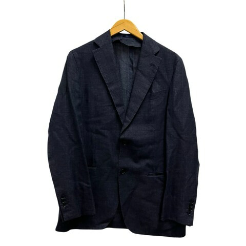 【中古】トゥモローランド TOMORROWLAND シングルブレステッド2Bジャケット 長袖 無地 ウール混 リネン混 シルク混 50 紺 ネイビー メンズ 【ベクトル 古着】 260205