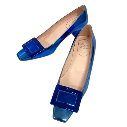 【中古】ロジェヴィヴィエ ROGER VIVIER パンプス シューズ エナメル バックル スクエアトゥ 35 青 ブルー レディース 【ベクトル 古着】 260126