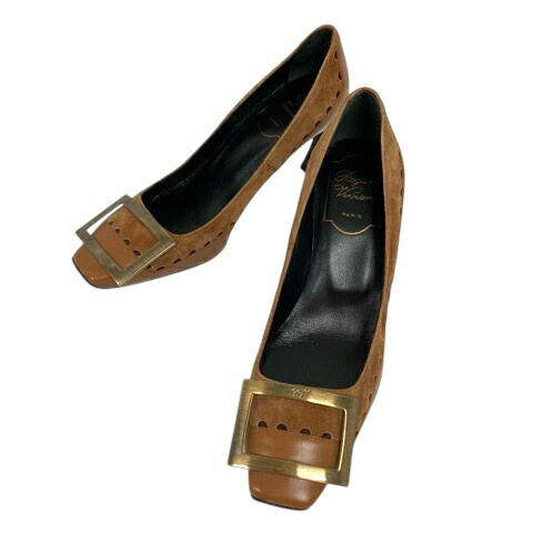 【中古】ロジェヴィヴィエ ROGER VIVIER ベル ヴィヴィエ パンプス スクエアトゥ バックル 35 茶 ブラウン レディース 【ベクトル 古着】 260126