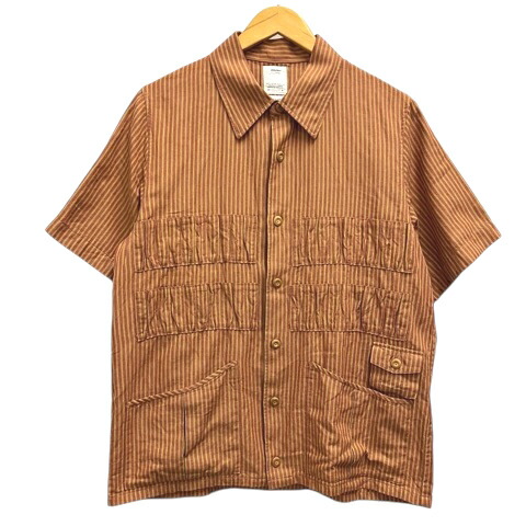 【中古】ビズビム VISVIM シャツ ストライプ コットン シルク混 0120105011018 半袖 3 茶 ブラウン 黄 イエロー メンズ 【ベクトル 古着】 260130