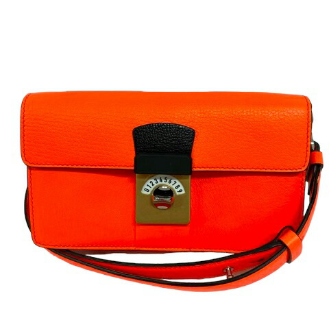 【中古】未使用品 メゾンマルジェラ Maison Margiela SB1WD0002 NEW LOCK Horizontal ショルダーバッグ クラッチバッグ レザー オレンジ 白 ホワイト 黒 ブラック レディース 【ベクトル 古着】 260130