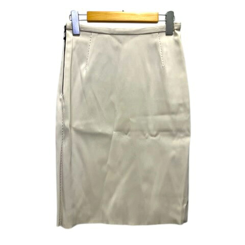 【中古】未当て嵌める品 ランバンオンブルー LANVIN en Bleu スコート きつい サイドジップ 編み目 伸ばすこと ひざ丈 34 白 象牙色 ベージュ レディース 【ベクター 古着】 260325