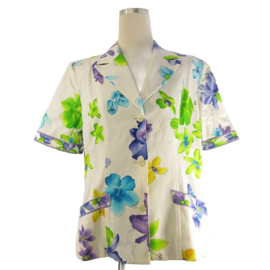 【中古】レオナール LEONARD ファッション FASHION ジャケット 半袖 花柄 白 ホワイト 13AR 大きいサイズ ■ECT レディース 【ベクトル 古着】 251228