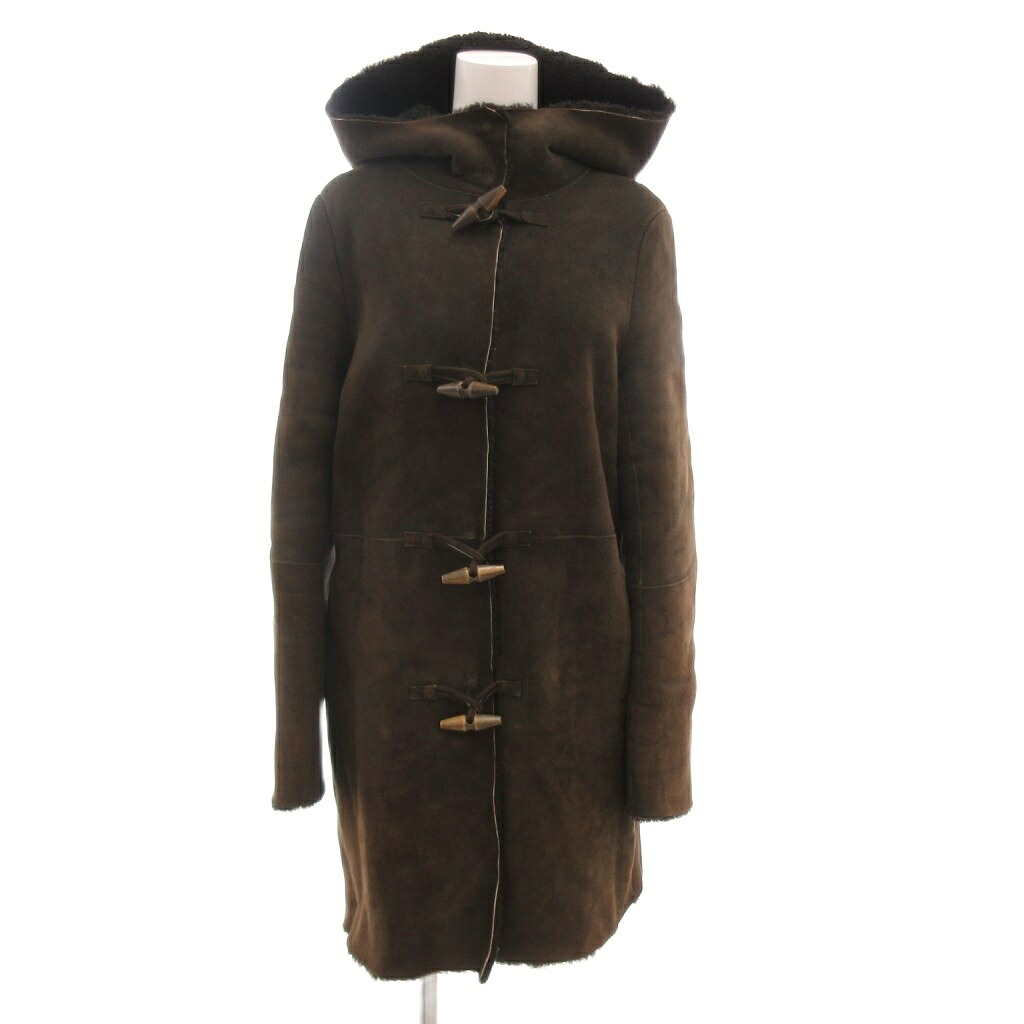 【中古】セオリー Theory ダッフルコート ムートン レザー ロング丈 フード S 茶 ブラウン /TZ 【ベクトル 古着】 260130