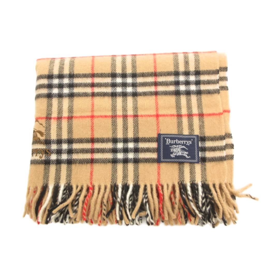 【中古】バーバリーズ Burberrys ヴィンテージ えり巻き 袈裟 羊毛 フリンジ ノバチェック 導管ロゴタイプ刺しゅう ベージュ /FF ■GY47 レディース 【ベクター 古着】 260207