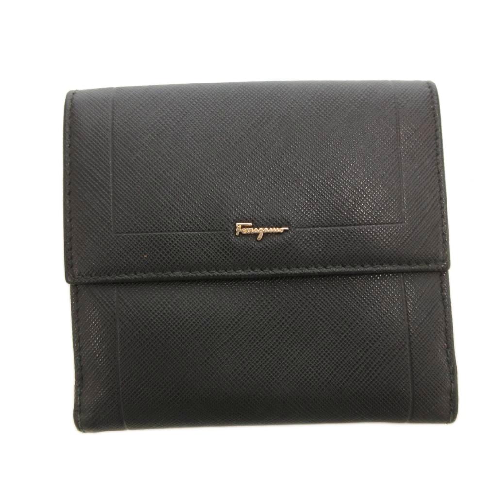 【中古】サルヴァトーレフェラガモ Salvatore Ferragamo 二つ折り財布 ウォレット PVCレザー ロゴ 黒 ブラック /FF ■GY47 レディース 【ベクトル 古着】 260207