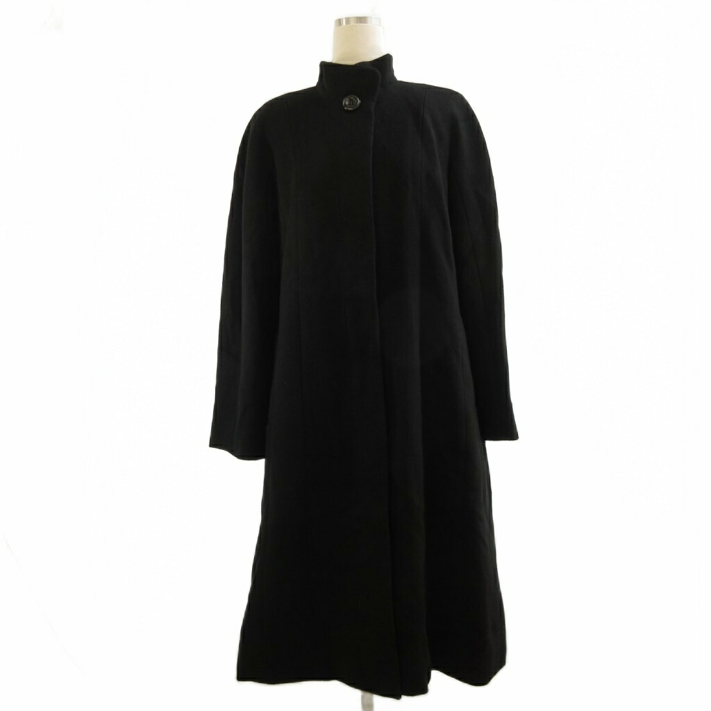 【中古】レリアン Leilian ロングコート スタンドカラー カシミヤ 黒 ブラック13+ 大きいサイズ ■GY56 レディース 【ベクトル 古着】 260206