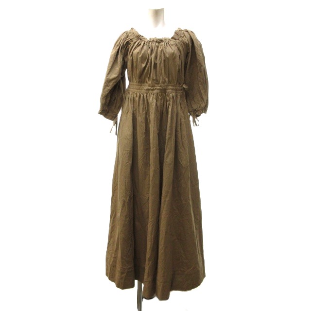 【中古】未使用品 ライト WRYHT タグ付き 20SS GATHERED FOLK DRESS ギャザーワンピース ロング 長袖 オールドジョー取扱い 201WT-DR01 茶 ブラウン 1 約S ■BL4 9,282円
