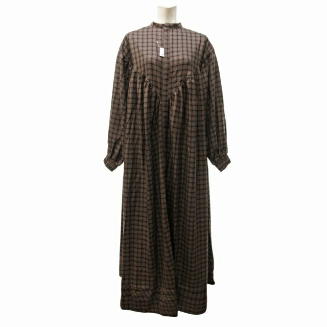 【中古】未使用品 ライト WRYHT タグ付き 21AW PLEATED NIGHT DRESS シャツワンピース ロング ギャザー 長袖 オールドジョー取扱い 茶 ブラウン 2 約M ■BL4 0630 レディース 【ベクトル 古着】 250701