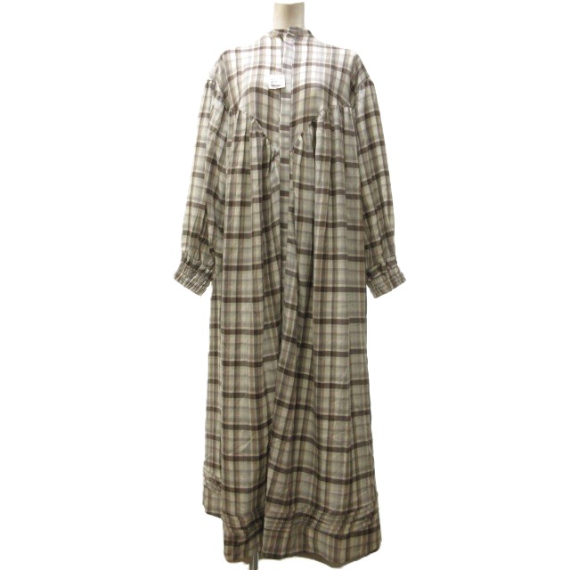 【中古】未使用品 ライト WRYHT タグ付き 21AW PLEATED NIGHT DRESS シャツワンピース ロング ギャザー 長袖 オールドジョー取扱い 212WT-DR03 茶系 ブラウン系 2 約M ■BL4