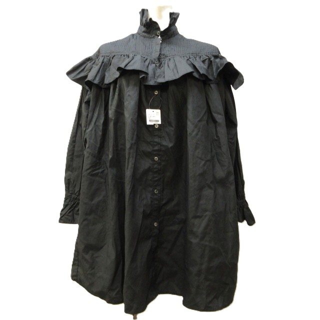 【中古】未使用品 ライト WRYHT タグ付き 24SS VICTORIAN EMBROIDERED NIGHT TOPS フリルシャツ ブラウス ピンタック 長袖 オールドジョー取扱い 241WT-JK03 黒 ブラック 2 約M ■BL4
