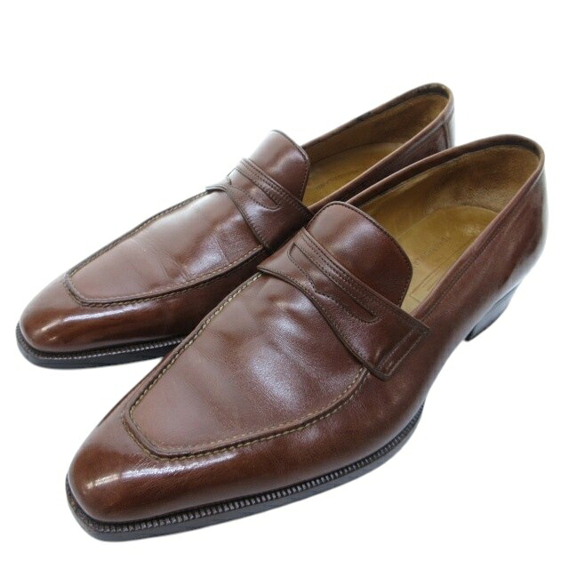 【中古】ジェイエムウエストン J.M.WESTON アストンライン 414 コインローファー ビジネスシューズ レザー エンジ 茶 ブラウン 39 約24.5-25cm IBO77 0816 メンズ 【ベクトル 古着】 251015