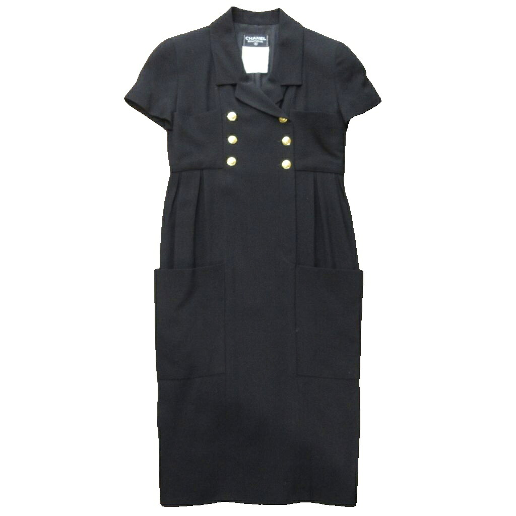 【中古】シャネル CHANEL ヴィンテージ ダブル乳ぶさ ギャザー衣装 ロング丈 ココマーク 金名取り草 黒 黒いこと 36 約M大きさ ☆AA★ 1030 レディース 【ベクター 古着】 251030