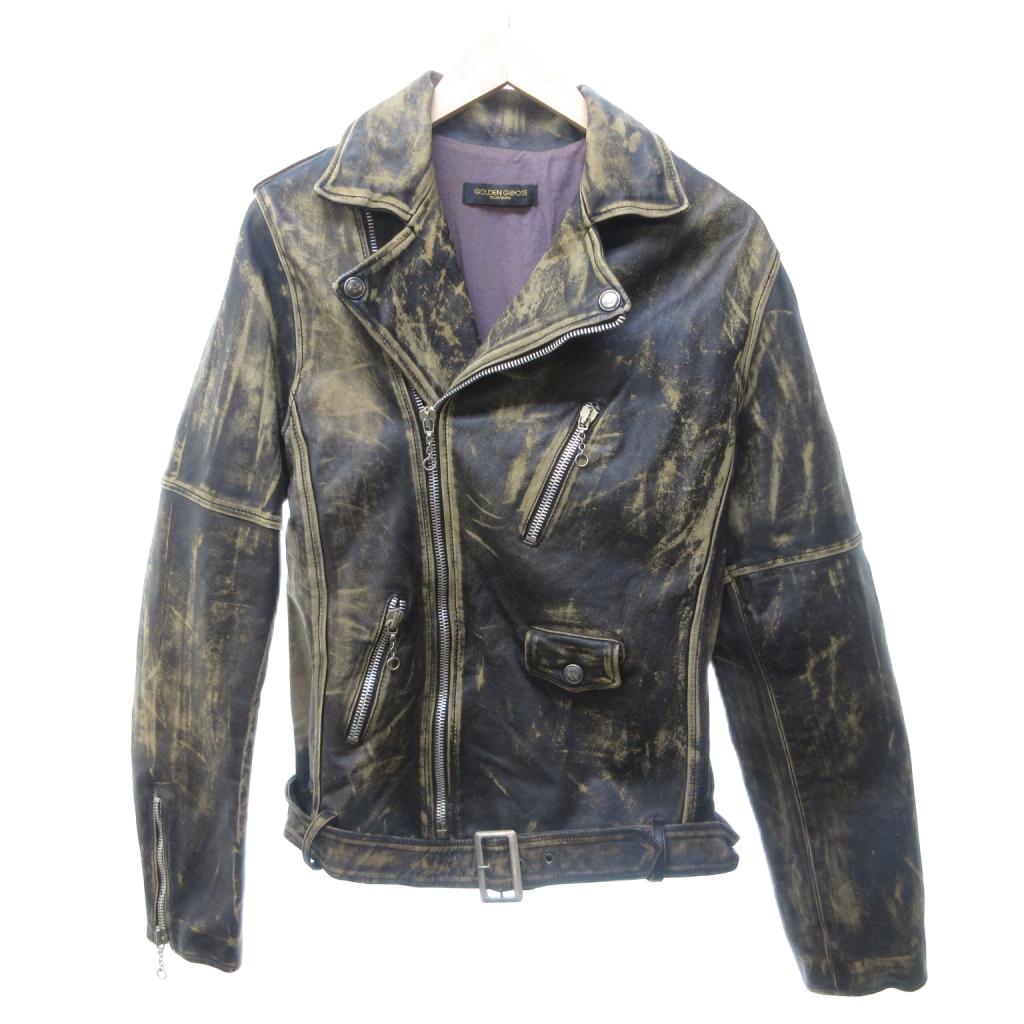 【中古】ゴールデングース GOLDEN GOOSE レザーバイカージャケット ライダースジャケット 革ジャン ヴィンテージ加工 イタリア製 本革 黒 ブラック 茶 ブラウン Sサイズ IBO85 1128 メンズ 【ベクトル 古着】 251128｜ブランド古着の買取販売ベクトル