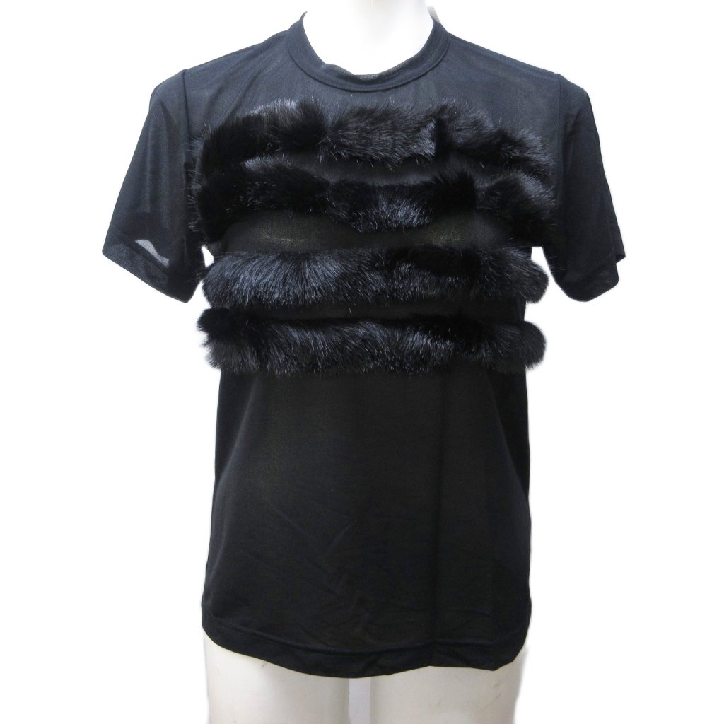 【中古】未使用品 コムデギャルソン COMME des GARCONS タグ付 AD2015 カットソー フェイクファー 装飾 シアー シースルー 半袖 XS 黒 ブラック IBO83 1216 レディース 【ベクトル 古着】 251216 7,120円