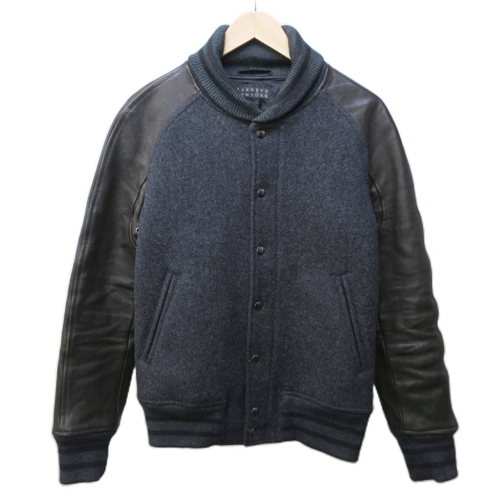 【中古】バーニーズニューヨーク BARNEYS NEW YORK スタジャン スタジアムジャンパー ブルゾン 袖カウレザー 切替 ウール M 灰 茶 グレー ブラウン 0105 メンズ 【ベクトル 古着】 260105