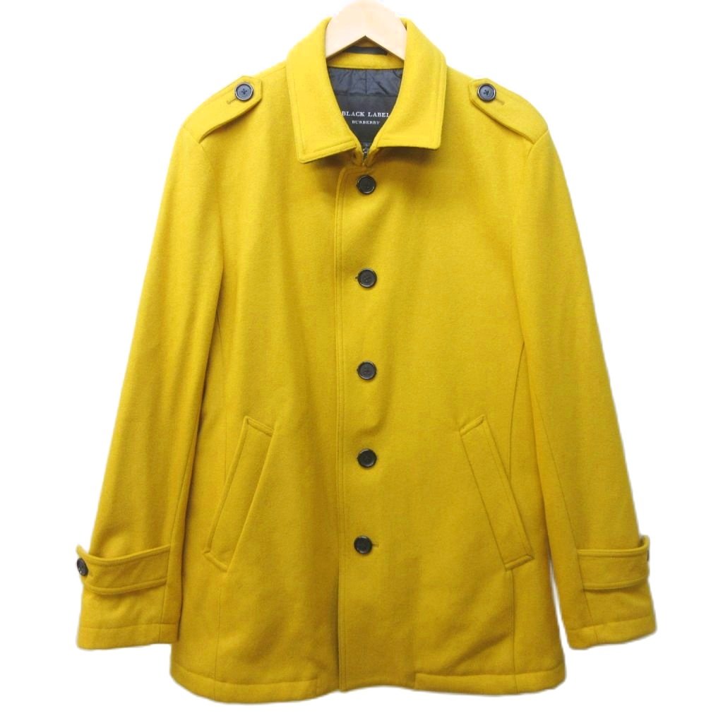 【中古】バーバリーブラックレーベル BURBERRY BLACK LABEL メルトン厚地の外套 中綿上衣 羊毛 裏地 キルティング 真っただ中丈 L 黄味がかった 黄色 系 0105 メンズ 【ベクター 古着】 260105