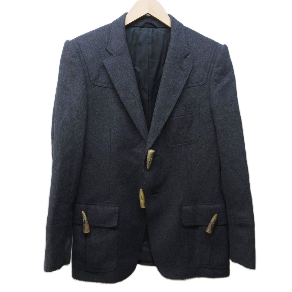 【中古】赤ちょうちんバリー BURBERRY メルトン上衣 厚地の外套 トグルボタン カットオフ産業 フリンジ 本切羽 総裏 46 約S 灰 薄墨色 IBO85 0130 メンズ 【ベクター 古着】 260130