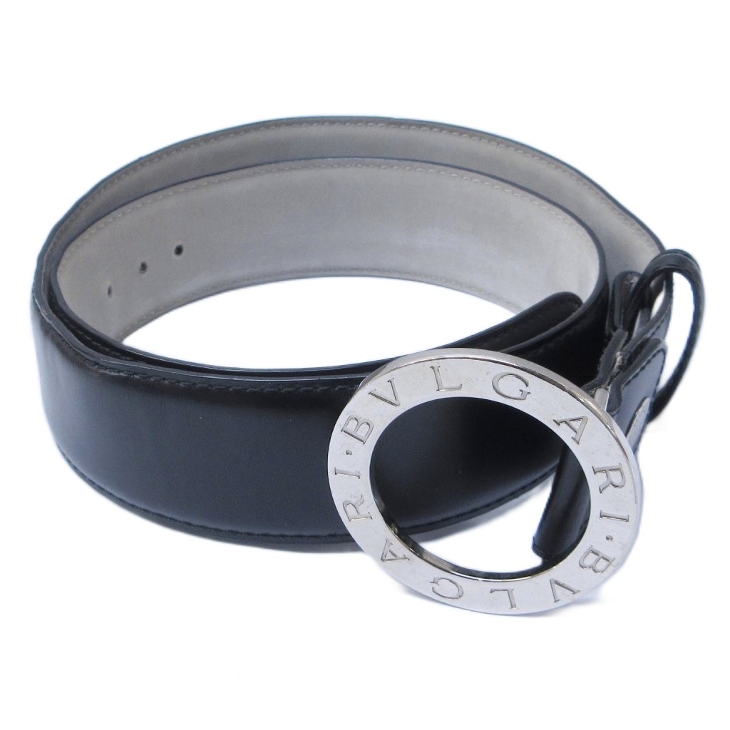 【中古】ブル小峡谷 BVLGARI ブルガリブルガリ なめし革三尺帯 ロゴタイプ バックル 44 110 黒 黒いこと しろがね色色合い 26312 IBO87 0126 メンズ 【ベクター 古着】 260126