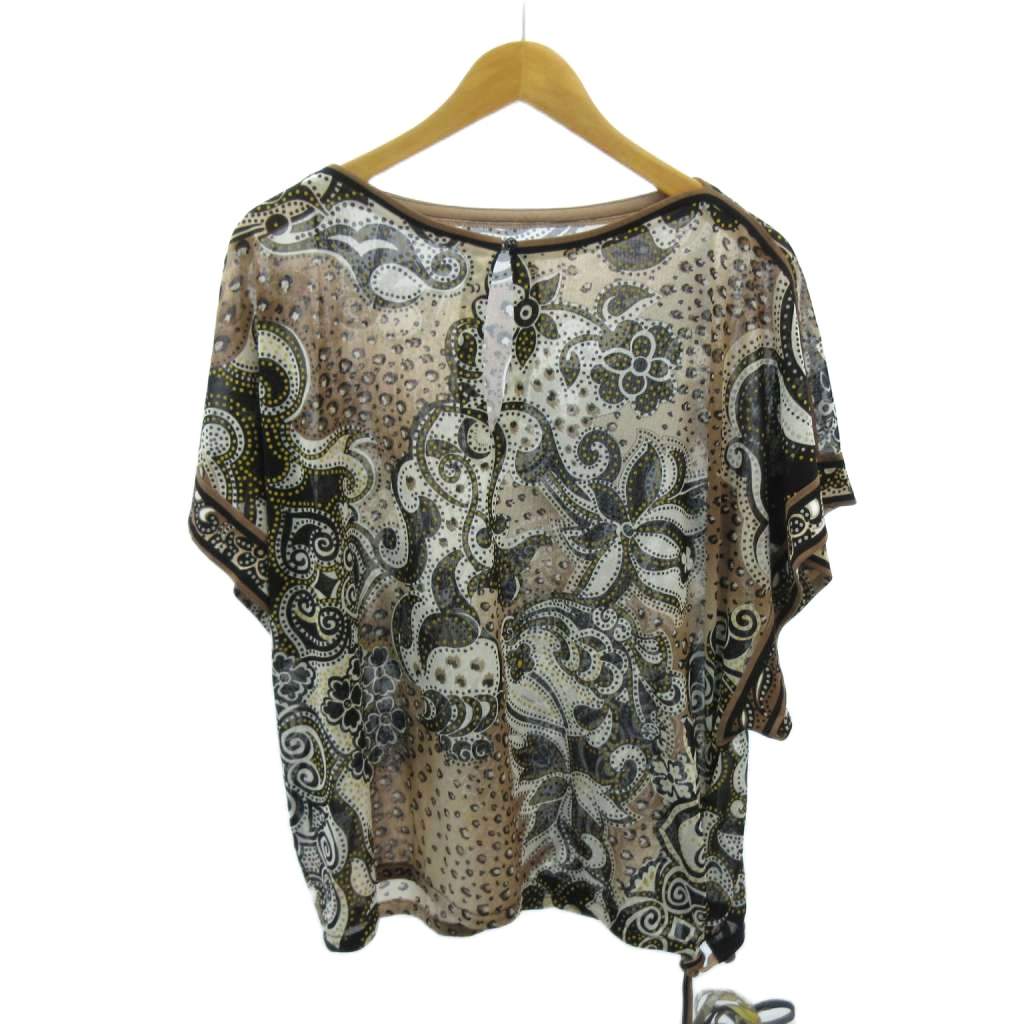 【中古】レオナール LEONARD FASHION 美品 カットソー ペイズリー柄 シースルー 半袖 38 黒 ブラック ベージュ 0117 IBO87 レディース 【ベクトル 古着】 260117