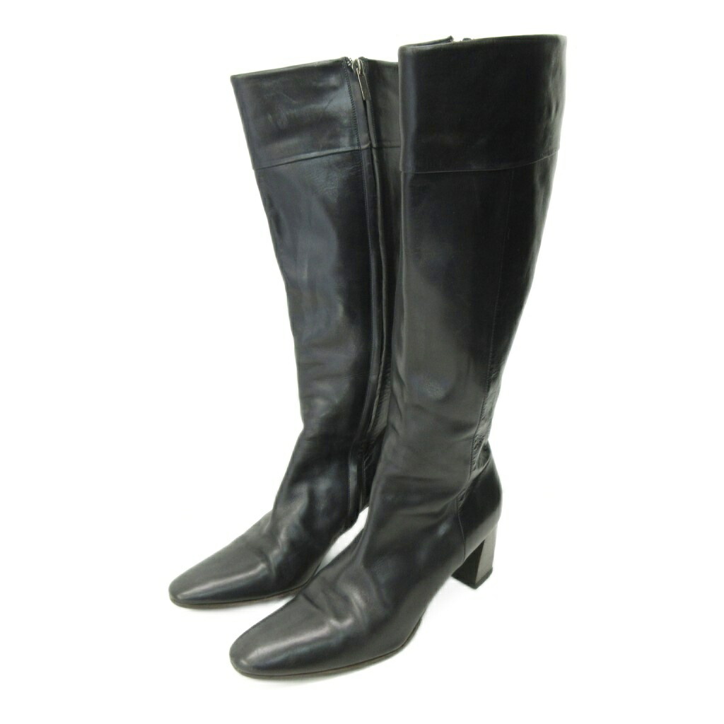 【中古】ボッテガヴェネタ BOTTEGA VENETA ロングブーツ シューズ サイドジップ なめし革 6 23.0糎 黒 黒いこと 0117 IBO87 レディース 【ベクター 古着】 260117