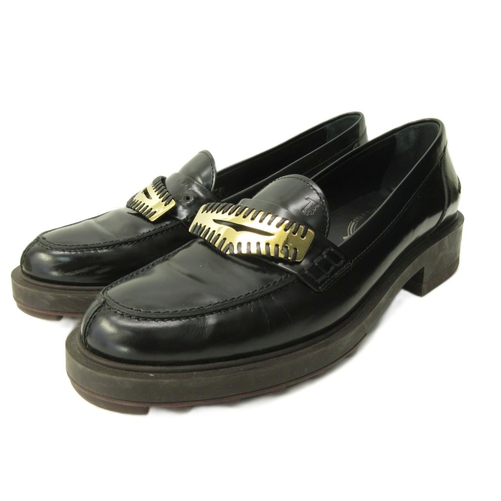 【中古】トッズ TOD'S コインローファー シューズ プレート レザー 37 24.0cm 黒 ブラック 0124 IBO87 レディース 【ベクトル 古着】 260124