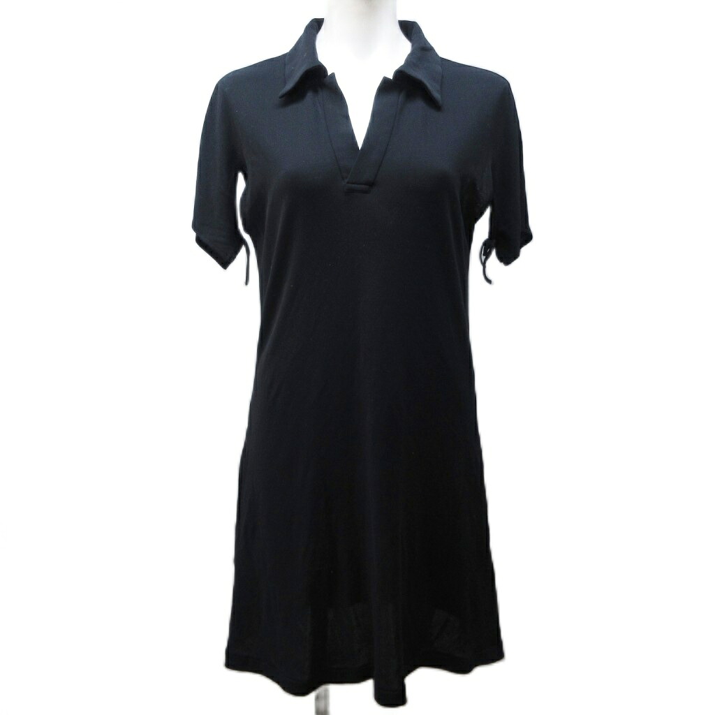 【中古】ヨウジヤマモト YOHJI YAMAMOTO +NOIR 05SS アーカイブ ワンピース リボン ストレッチ ひざ丈 半袖 3 約L 黒 ブラック IBO61 0204 レディース 【ベクトル 古着】 260204