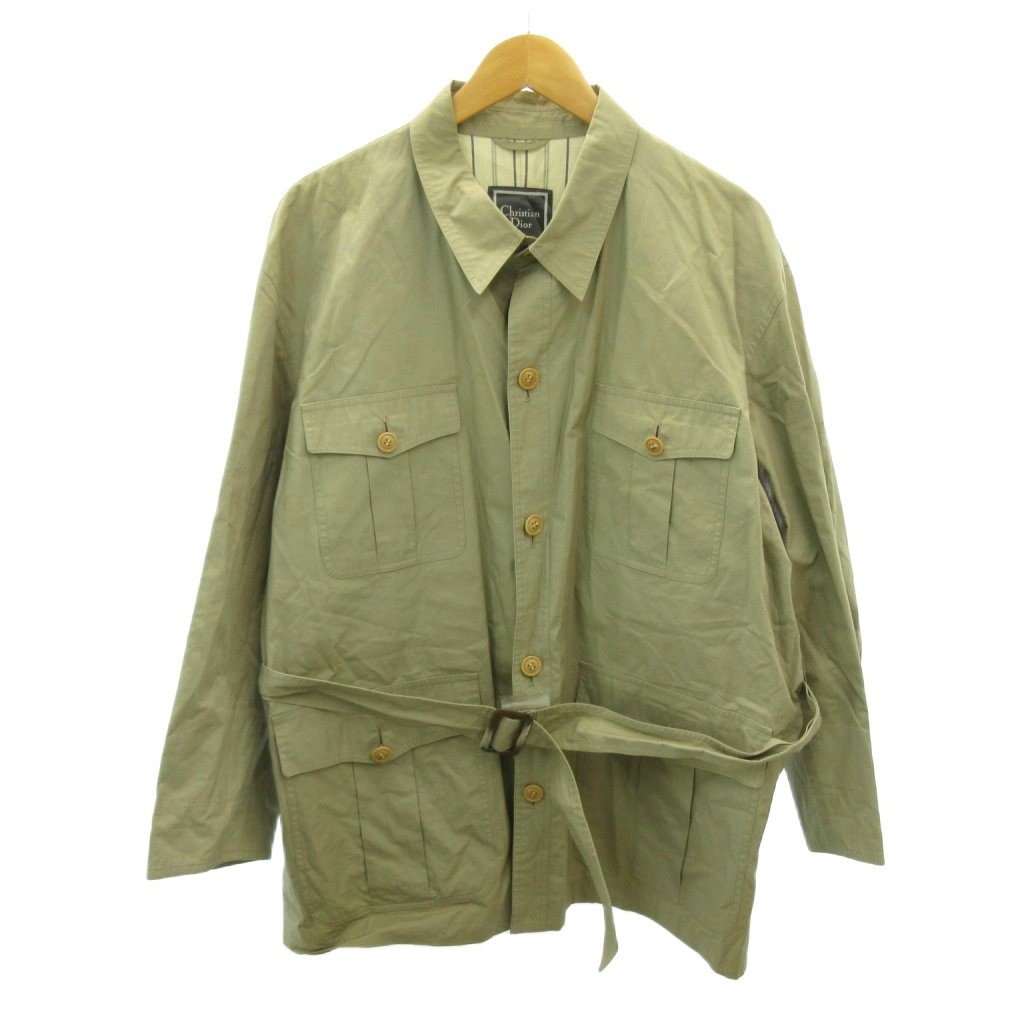 【中古】ディオール Christian Dior MONSIEUR ヴィンテージ ステンカラー厚地の外套 春月 裏地 縞模様 真っただ中丈 L ベージュ 0209 IBO89 メンズ 【ベクター 古着】 260209