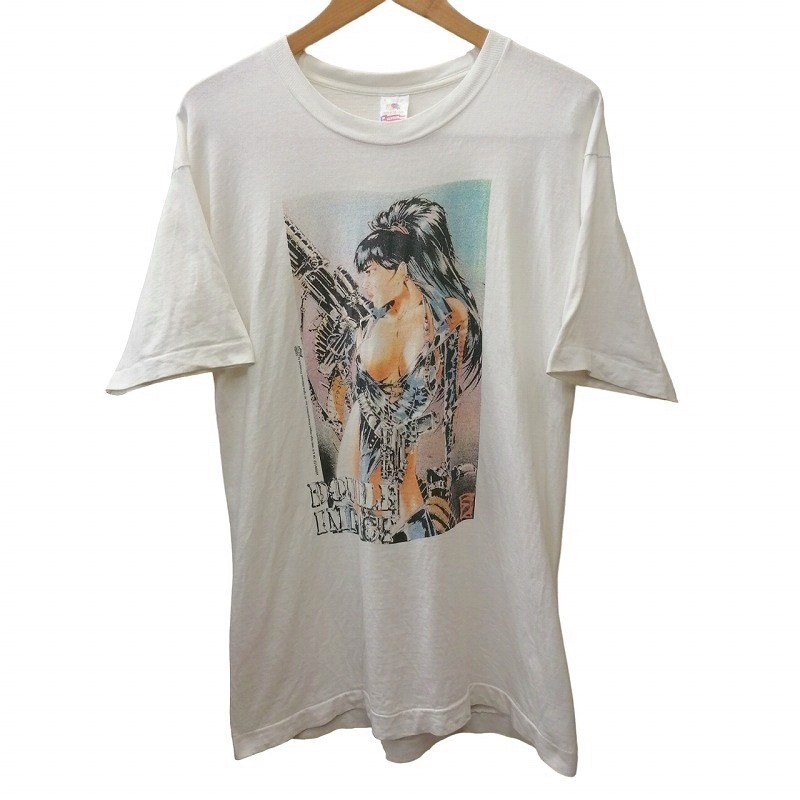 【中古】フルーツオブザルーム FRUIT OF THE LOOM ヴィンテージ 90s DOUBLE IMPACT アメコミ Tシャツ プリント 半袖 USA製 L 白 ホワイト 0226 メンズ 【ベクトル 古着】 260226